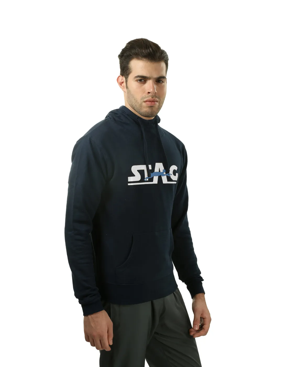 Stag Iconic SH3 Hoodie Navyblau Kängurutasche High-Neck