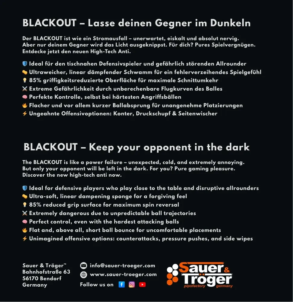 Sauer & Tröger Blackout Anti Tischtennisbelag Schnittumkehr