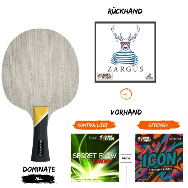 Sauer & Tröger Kurze Noppen Bundle Komplettschläger kontrolliert