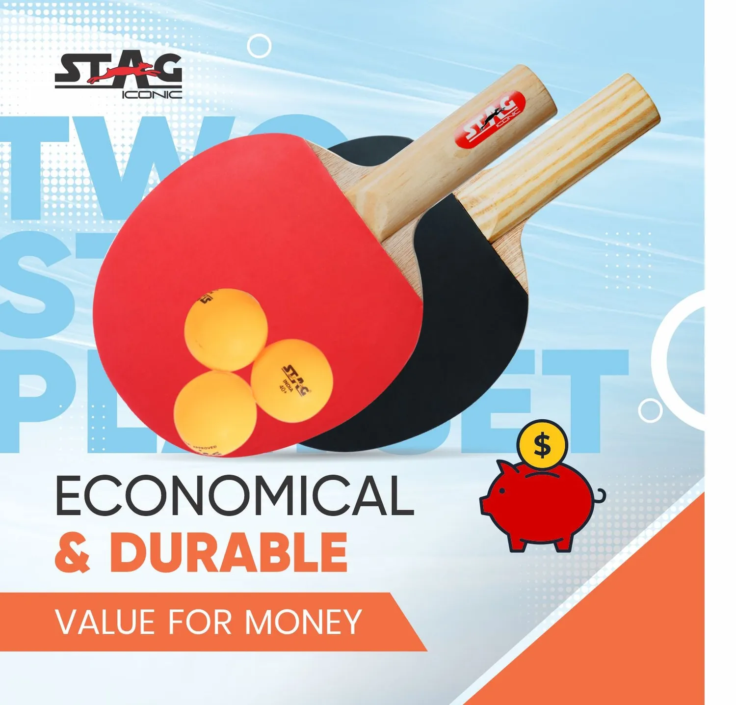 Stag Iconic 2 Star Tischtennis Set mit Schlägern und Bällen