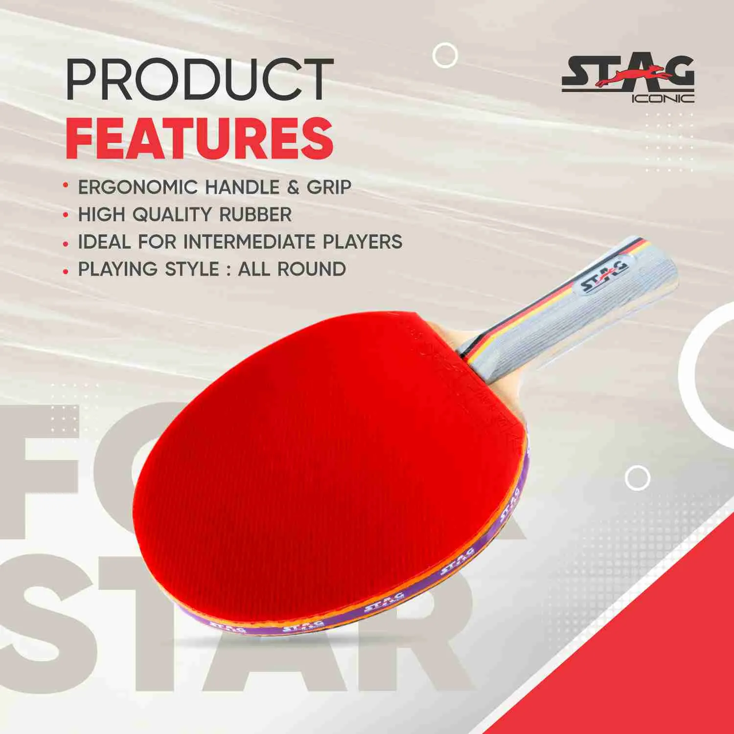 Stag Iconic 4 Star Tischtennisschläger Speed 80