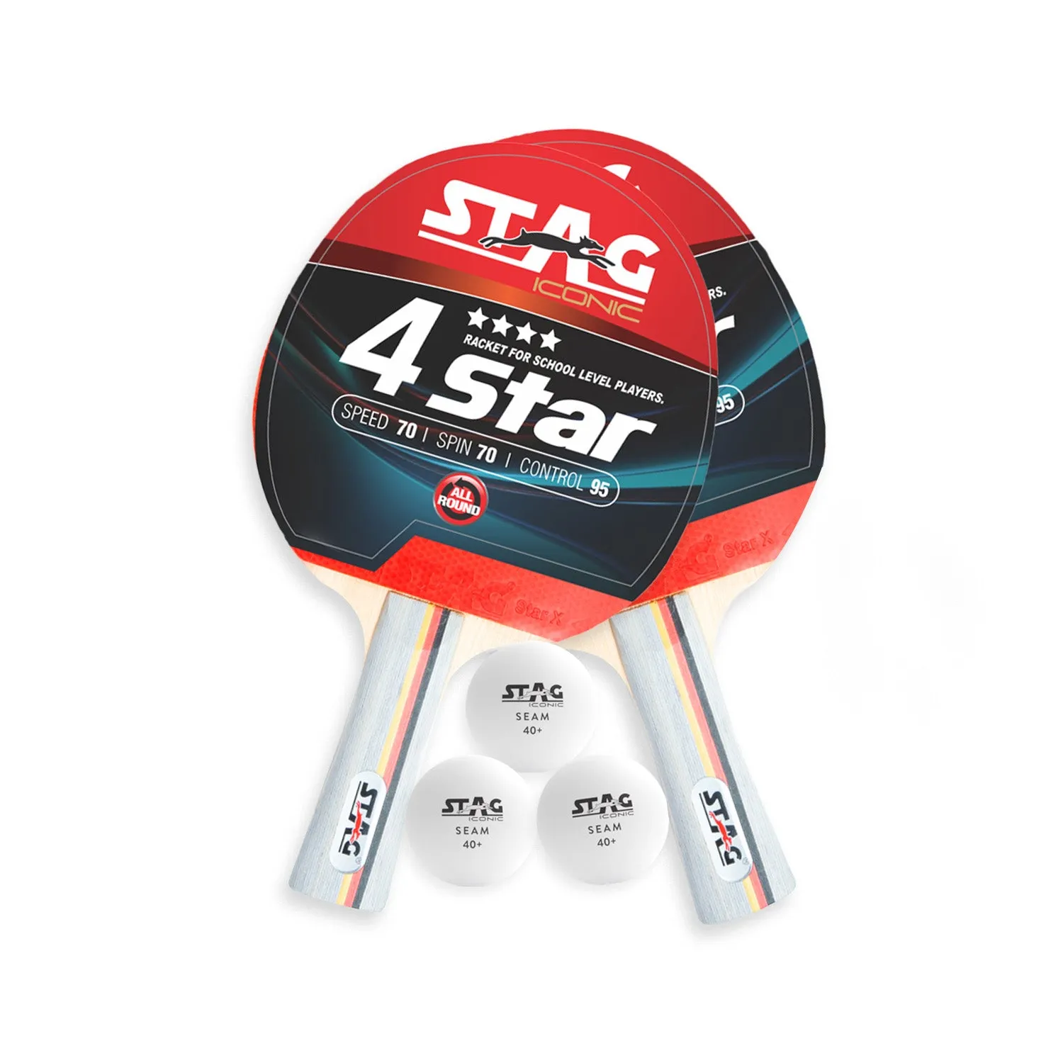 Stag Iconic 4 Star Tischtennis-Set 2 Schläger 3 Bälle