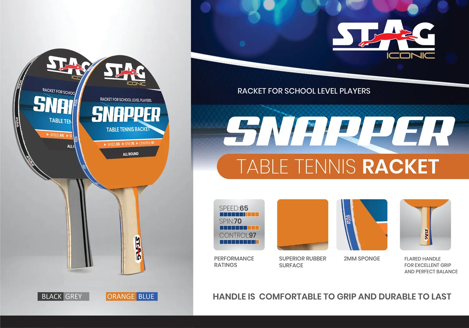 Stag Iconic Snapper Series Tischtennisschläger Kontrolle