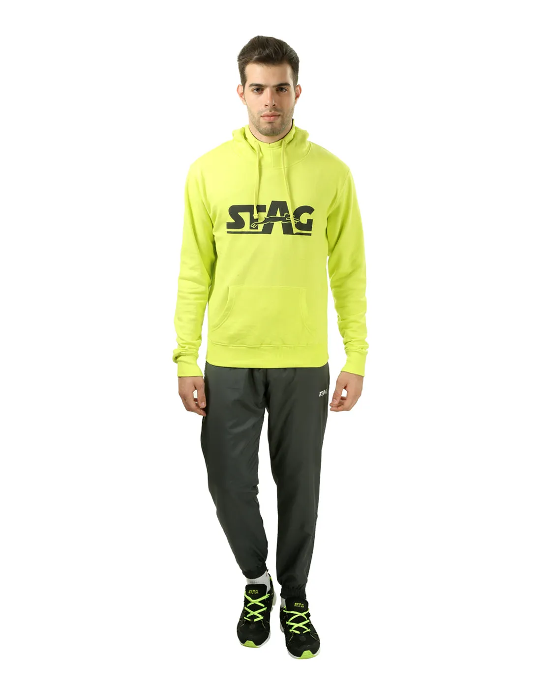 Stag Iconic SS-SH4 Hoodie Neongrün Kängurutasche