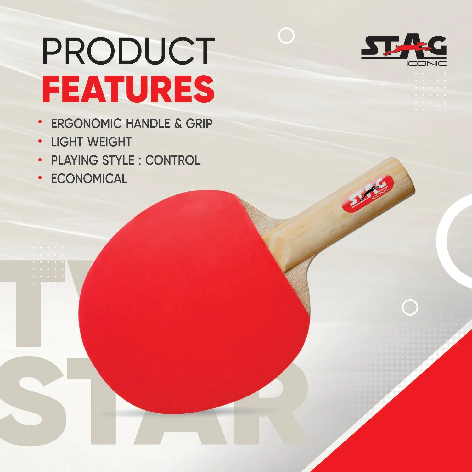 Stag Iconic 2 Star Tischtennisschläger Kontrolle
