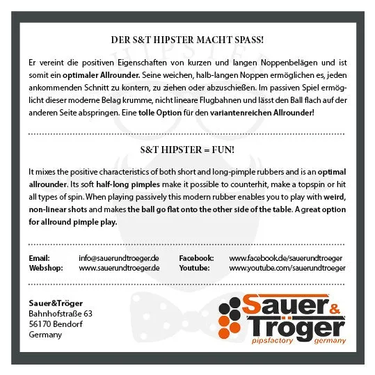 Sauer & Tröger Hipster halblange Noppe Tischtennisbelag