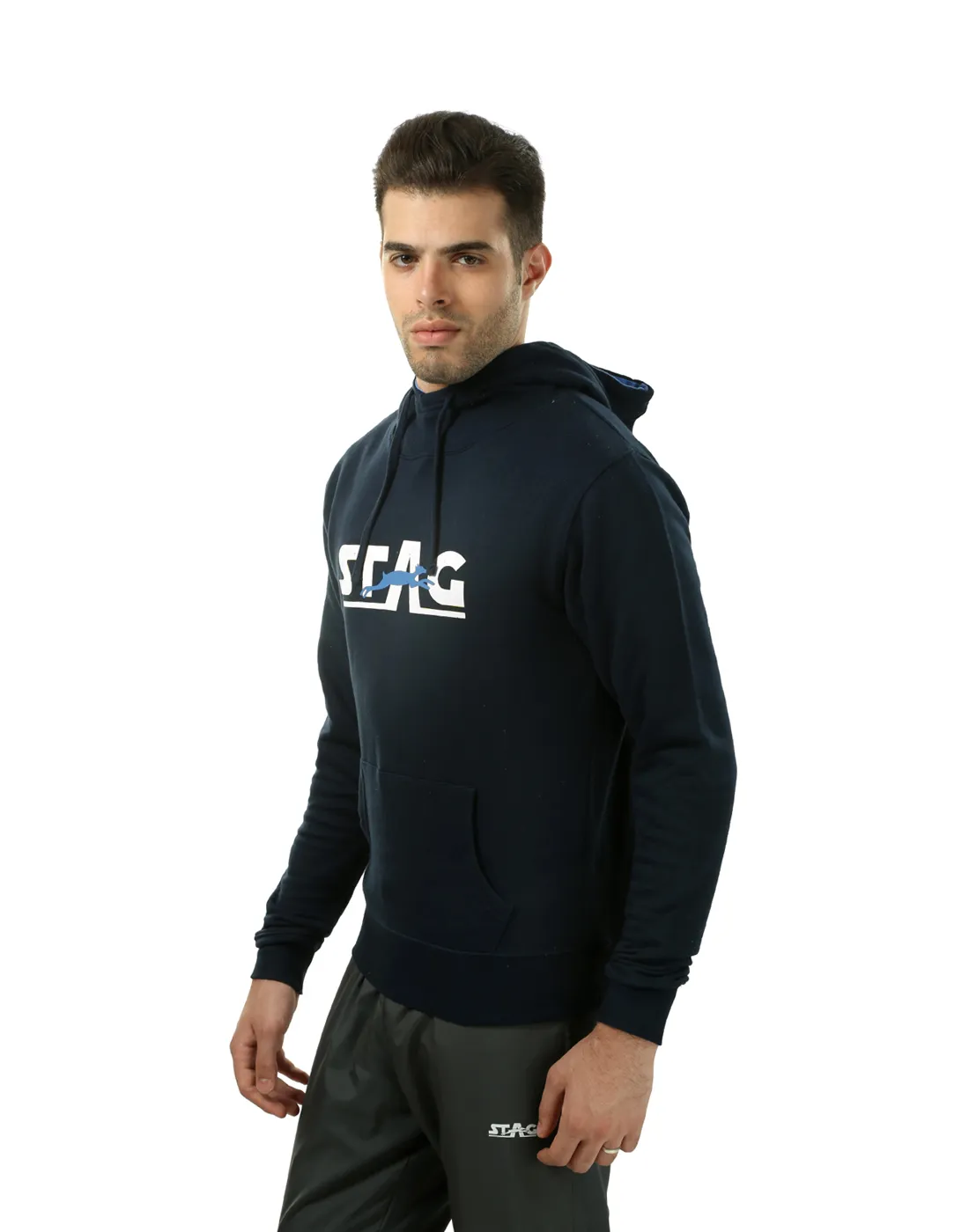Stag Iconic SH3 Hoodie Navyblau Kängurutasche High-Neck