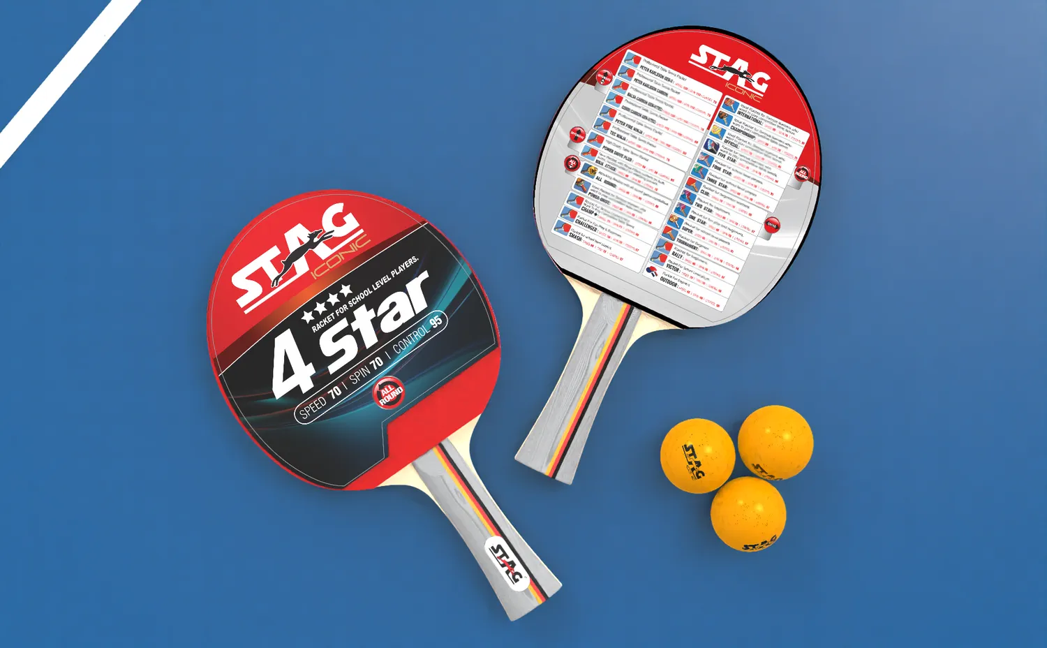 Stag Iconic 4 Star Tischtennis-Set 2 Schläger 3 Bälle