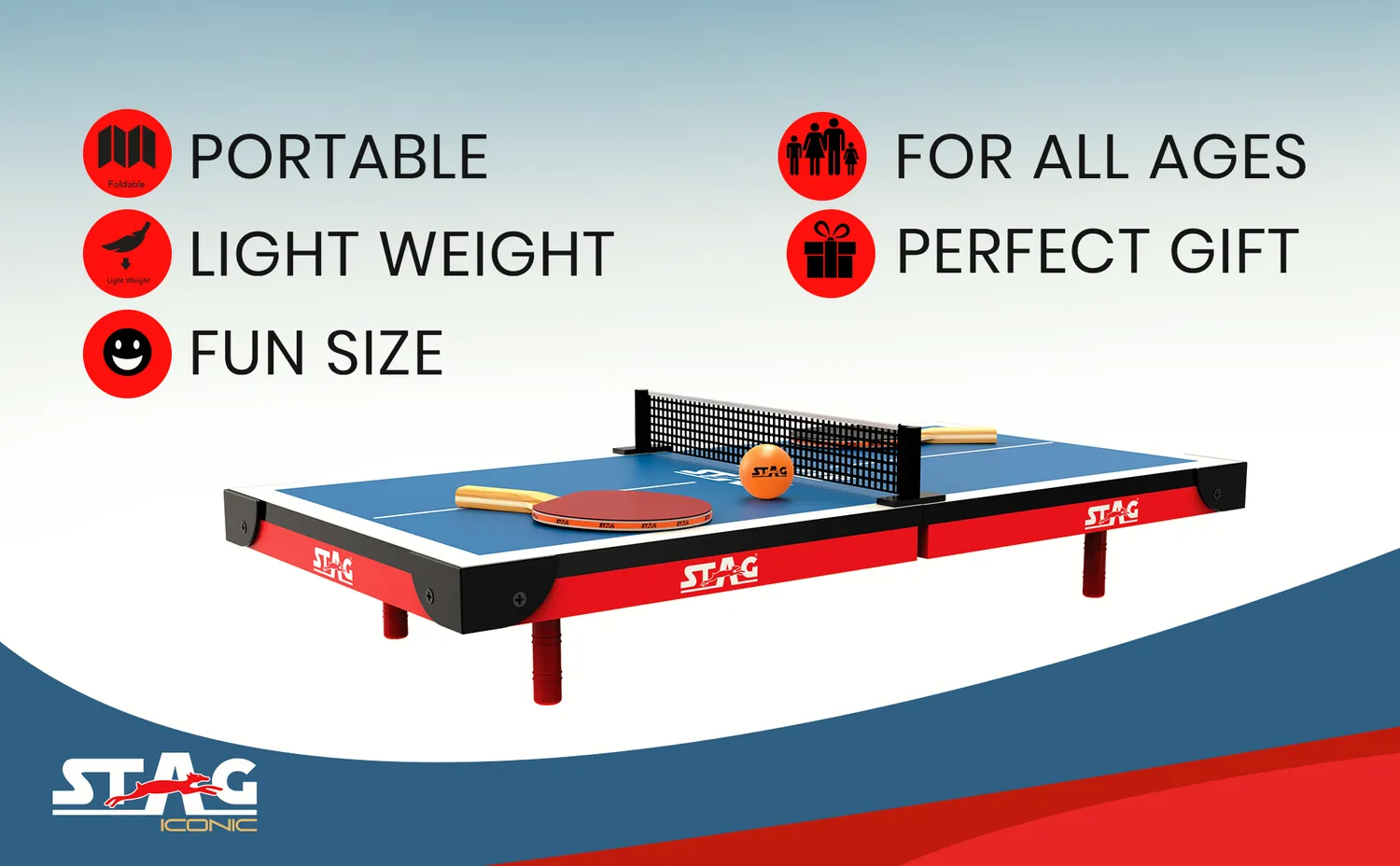 Stag Iconic Super Mini Tischtennistisch Set Blau Kompakt Kinder