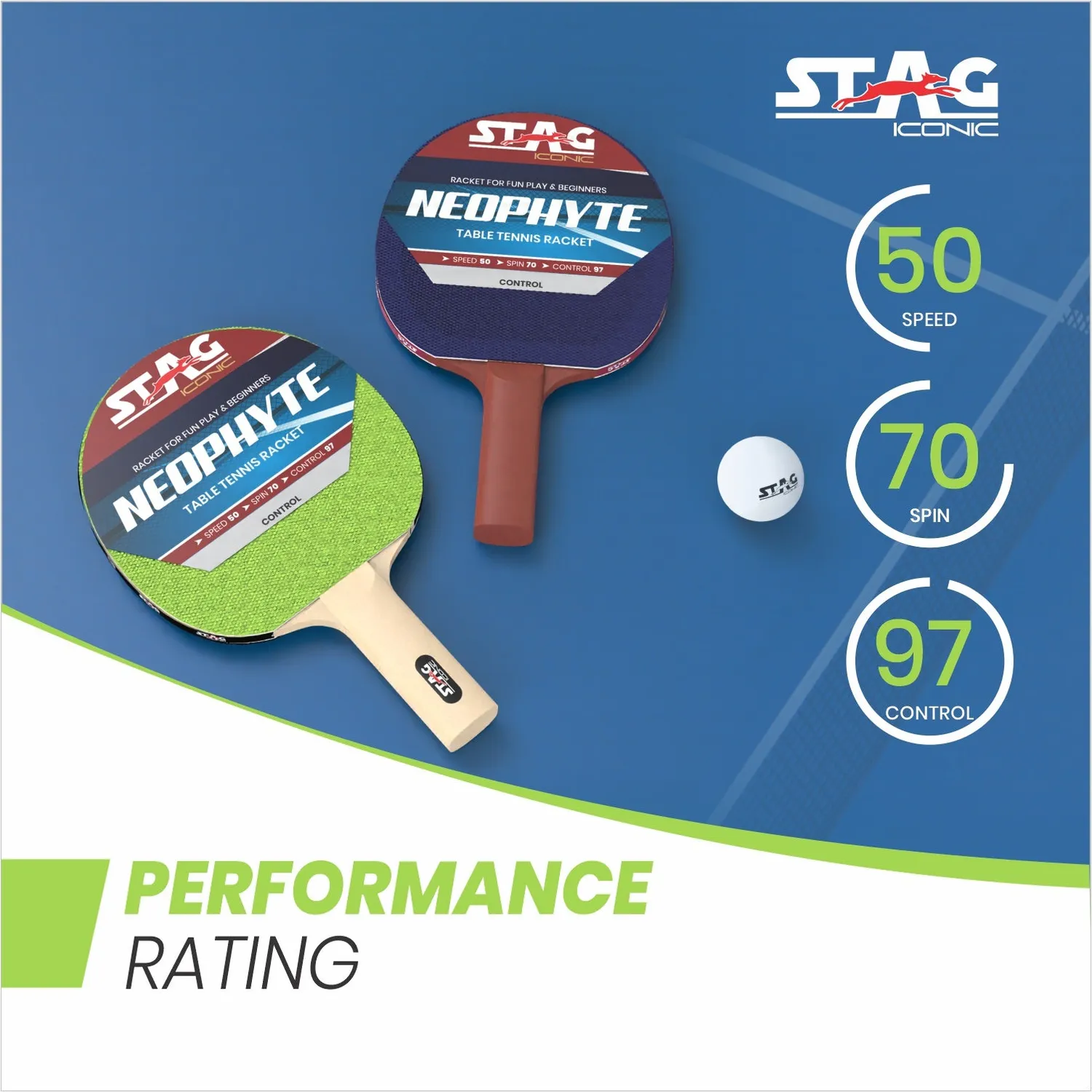 Stag Iconic Neophyte Table Tennis Playset with White Ball Tischtennis-Set