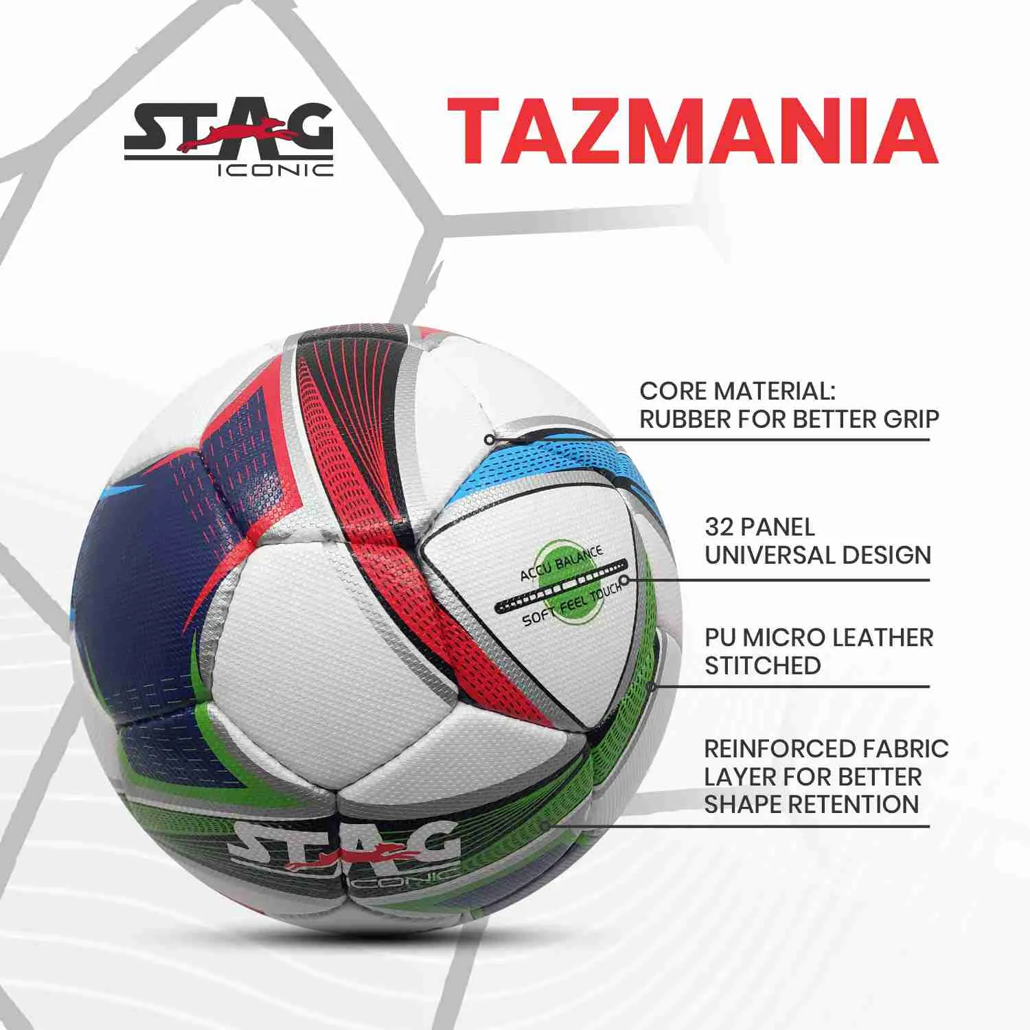 Stag Iconic Tazmania Fußball Größe 5 PU thermoverklebt