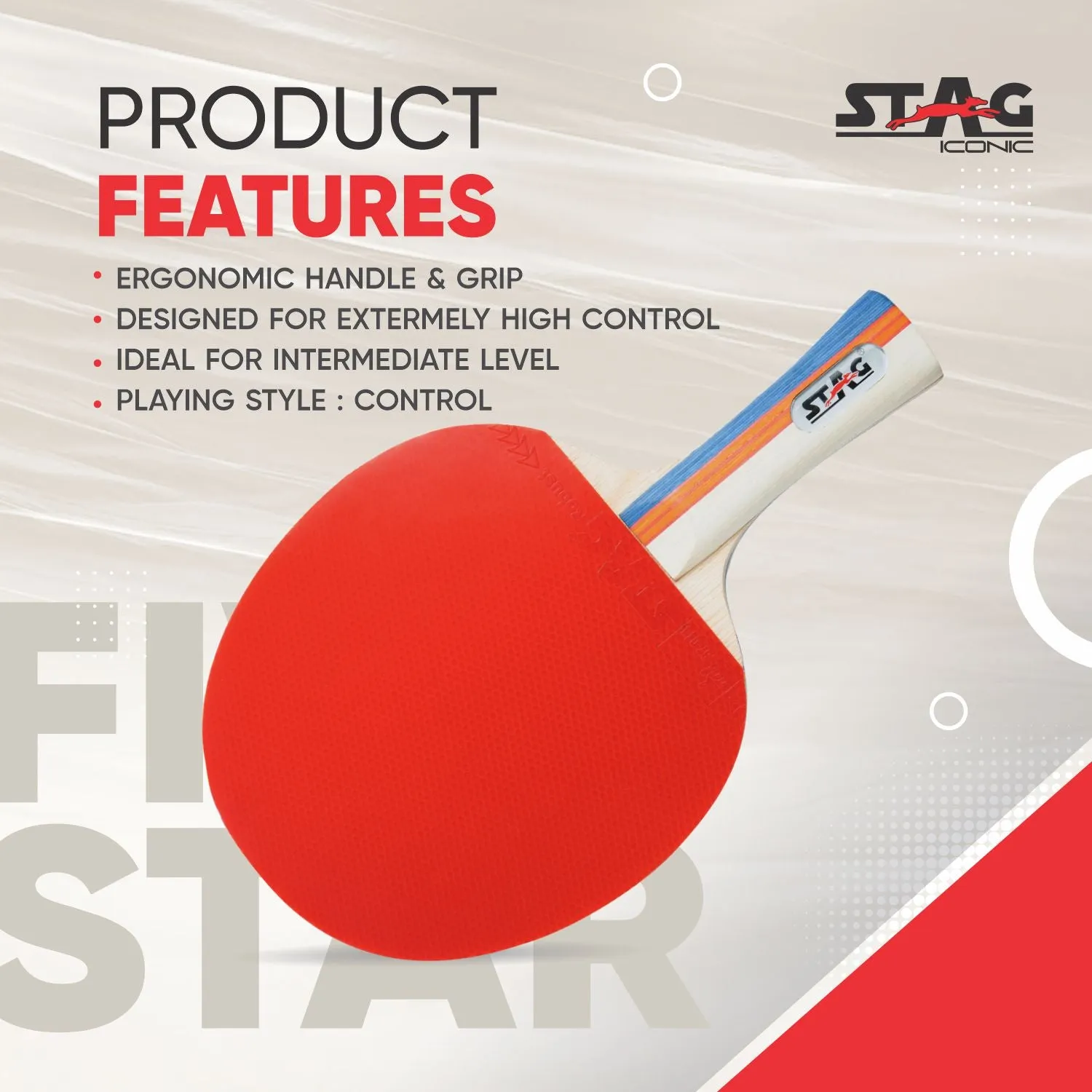 Stag Iconic 5 Star Tischtennisschläger mit Spinbelag